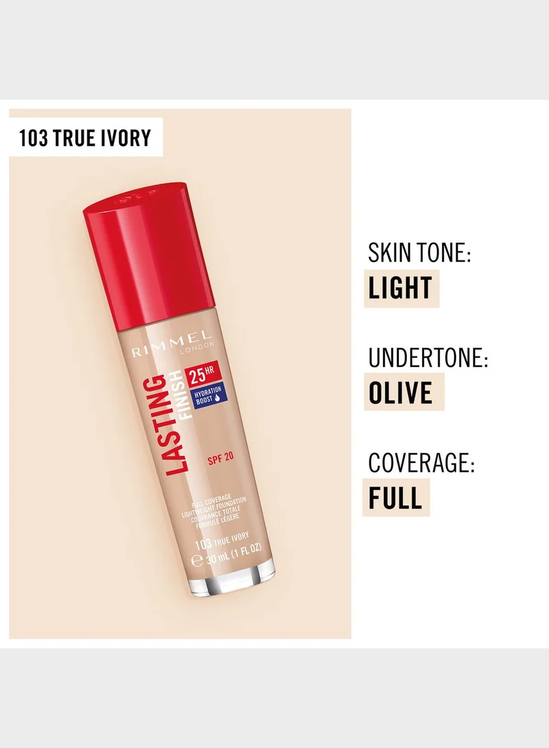 RIMMEL LONDON Rimmel Lasting Finish 25 Hour Foundation – 103 – True Ivory, 30ml