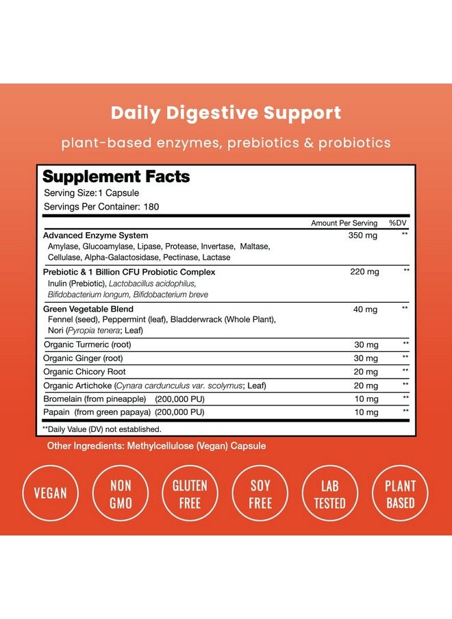 NutraChamps Digestive Enzymes With Probiotics And Prebiotics ; 180 Servings Vegan Digestion Supplement With Bromelain ; Bloating Relief For Women & Men ; Relieve Constipation Gas Ibs Lactose Intolerance Pills  - Image 3