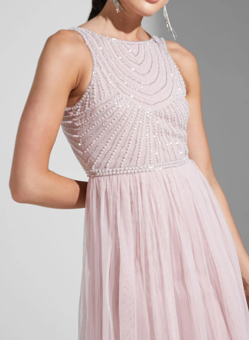 Namshi X Hadia Ghaleb Hadia Ghaleb Embellished Bodice Mesh Dress
