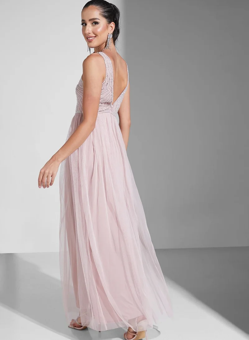 Namshi X Hadia Ghaleb Hadia Ghaleb Embellished Bodice Mesh Dress
