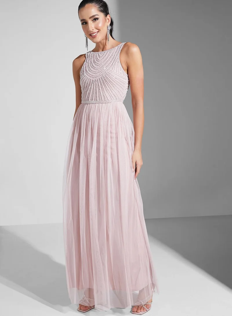 Namshi X Hadia Ghaleb Hadia Ghaleb Embellished Bodice Mesh Dress