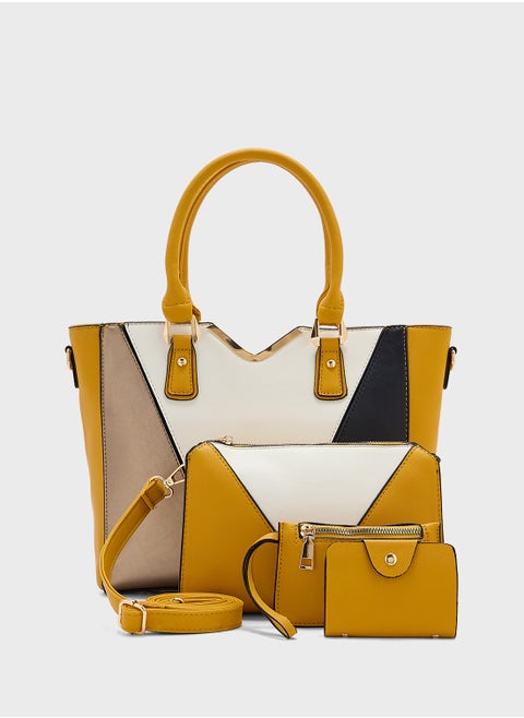 4 In 1 Handbag Set With Tote, Crossbody, Pouch And Cardholder