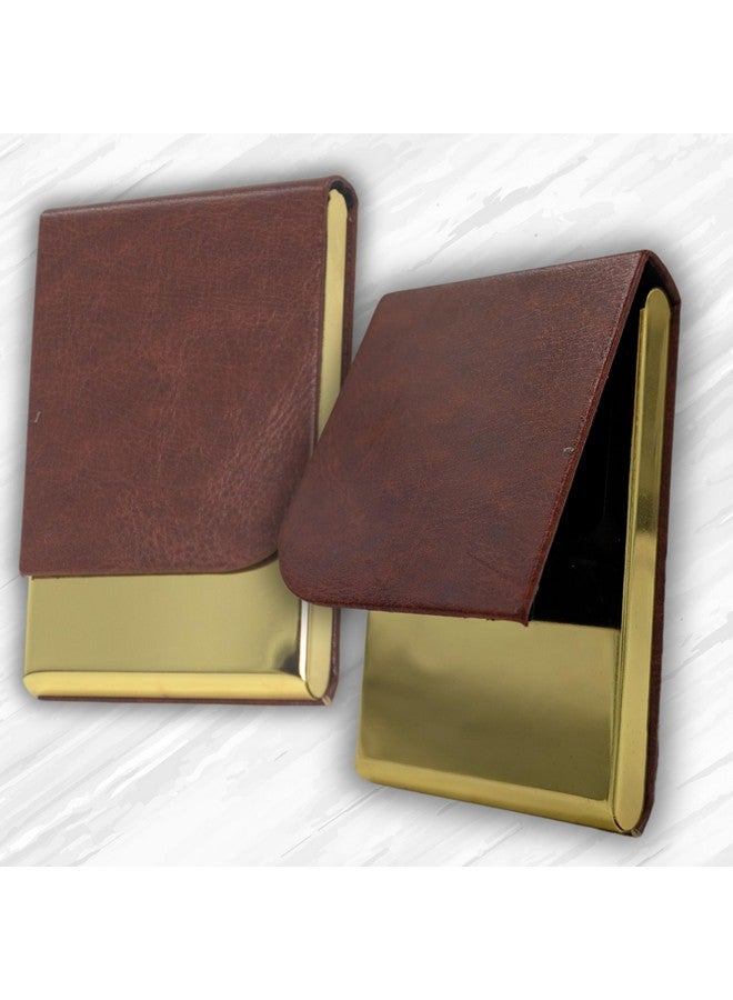 Skrill Business Card Holder for Men and Women, Visiting Card Holder, PU Leather, Metal Card Holder (Vertical, Brown, Gold) - Image 5