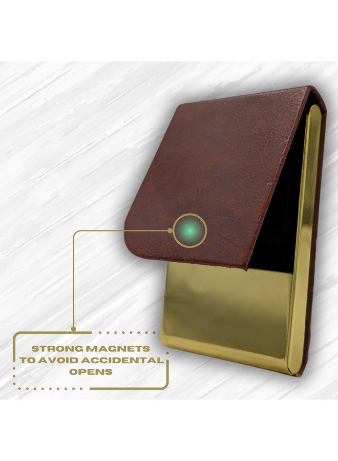 Skrill Business Card Holder for Men and Women, Visiting Card Holder, PU Leather, Metal Card Holder (Vertical, Brown, Gold) - Image 3