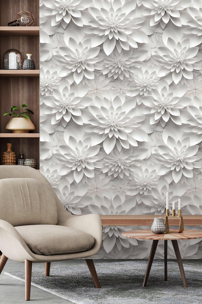 weiseni 3D Wallpaper Stick and Peel Floral Contact Paper Imitation 3D Flat Lotus Flower Wallpaper Removable Renter Friendly for Bedroom Living Room Backsplash 17.7in x 9.8ft - Image 3