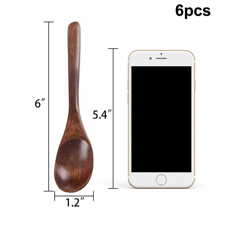 HANSGO 6PCS Wooden Spoons for Eating, 6 Inch Small Wooden Spoons for Honey, Coffee, Tea, Hot Cocoa, Jam, Bath Salts, Little Wood Table Spoon for Stirring, Smooth Finish, Unique Gifts for Men Women - Image 2