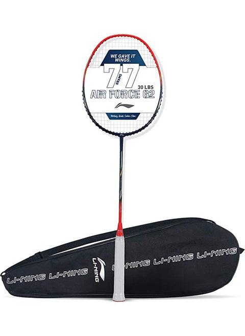 Air Force G2 - 77 Carbon-Fiber Strung Badminton Racket with Full Racket Cover | For Intermediate Players | 77 grams | Maximum String Tension - 30lbs