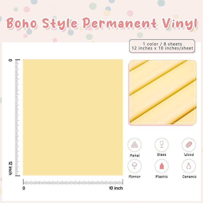 Tintnut Boho Permanent Vinyl - 8 Sheets, 12"x10", Corn Silk Adhesive, Yellow, Waterproof, Compatible with Cricut or Silhouette - Image 2