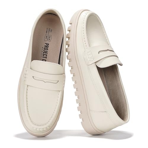 Project Cloud Genuine Leather Loafers for Women – Memory Foam Insoles Slip On Shoes for Women – Lightweight Womens Shoes – Non Slip Womens Loafers (Filide1, CREA,7) Ivory - Image 1