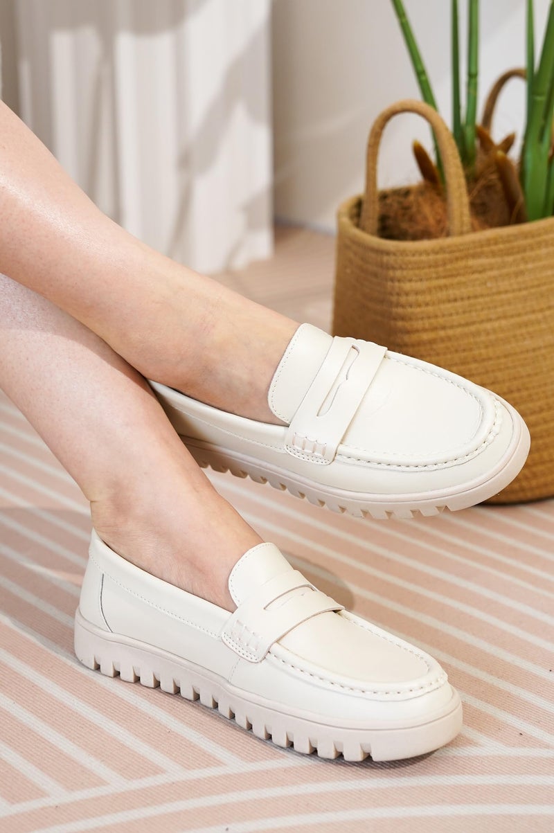 Project Cloud Genuine Leather Loafers for Women – Memory Foam Insoles Slip On Shoes for Women – Lightweight Womens Shoes – Non Slip Womens Loafers (Filide1, CREA,7) Ivory - Image 5