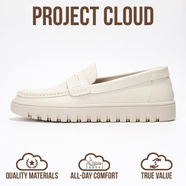Project Cloud Genuine Leather Loafers for Women – Memory Foam Insoles Slip On Shoes for Women – Lightweight Womens Shoes – Non Slip Womens Loafers (Filide1, CREA,7) Ivory - Image 3