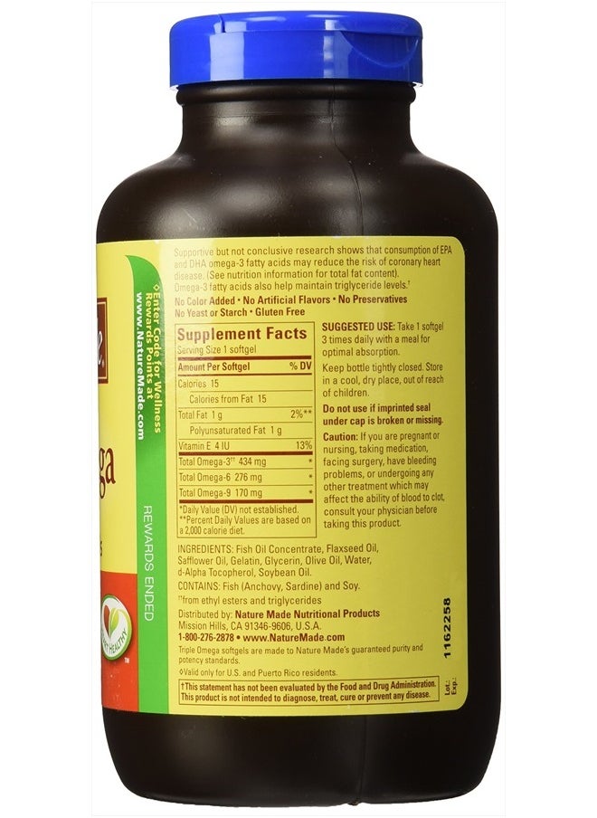 Nature Made - Triple Omega 3 6 9 - Fish, Flaxseed, Safflower & Olive Oils - 180 Softgels - Image 1