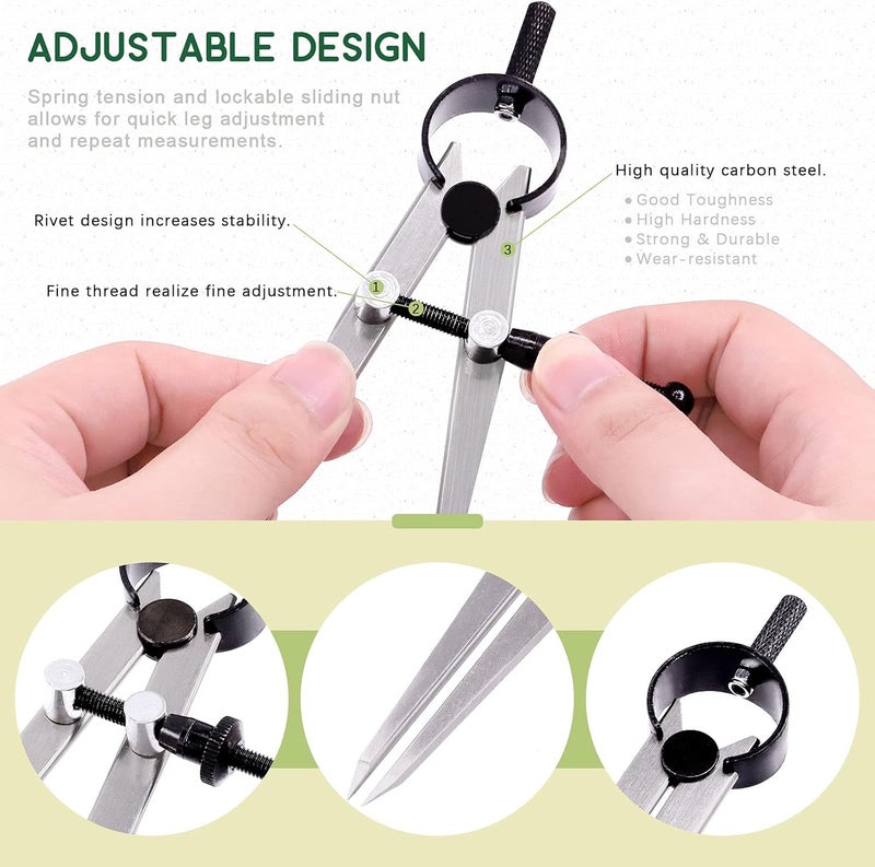 Keadic 3 Pcs Spring Wing Divider, 4'' 6'' 8'' Adjustable Lockable Steel Divider Wing Leather Compass Professional Metal Compass Set Spring Caliper Leg Divider for Leather Work, Geometry Drawing - Image 5