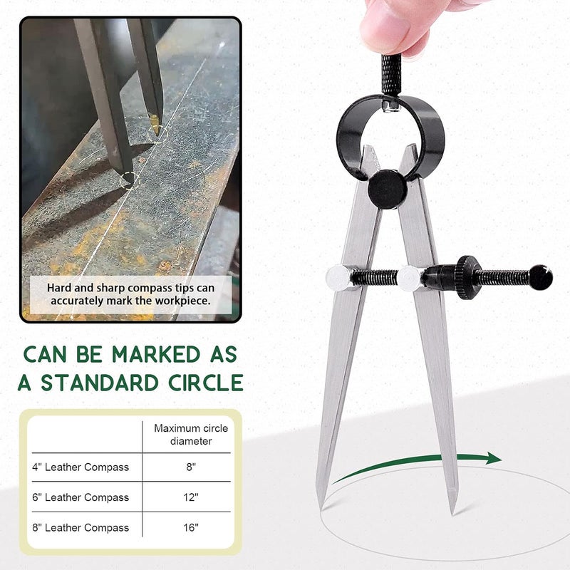 Keadic 3 Pcs Spring Wing Divider, 4'' 6'' 8'' Adjustable Lockable Steel Divider Wing Leather Compass Professional Metal Compass Set Spring Caliper Leg Divider for Leather Work, Geometry Drawing - Image 4