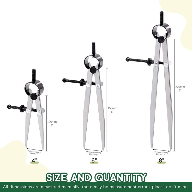 Keadic 3 Pcs Spring Wing Divider, 4'' 6'' 8'' Adjustable Lockable Steel Divider Wing Leather Compass Professional Metal Compass Set Spring Caliper Leg Divider for Leather Work, Geometry Drawing - Image 2
