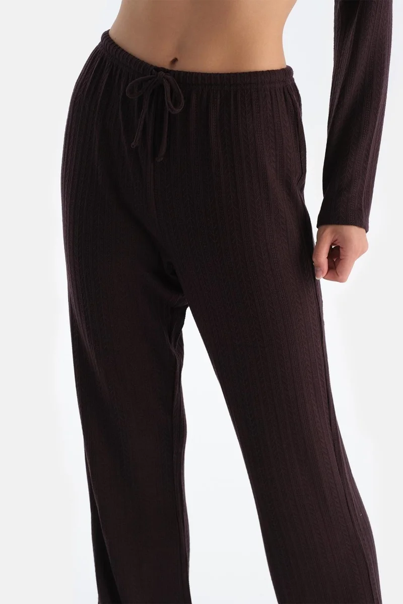 داجي Dark Brown Knit Detailed Trousers