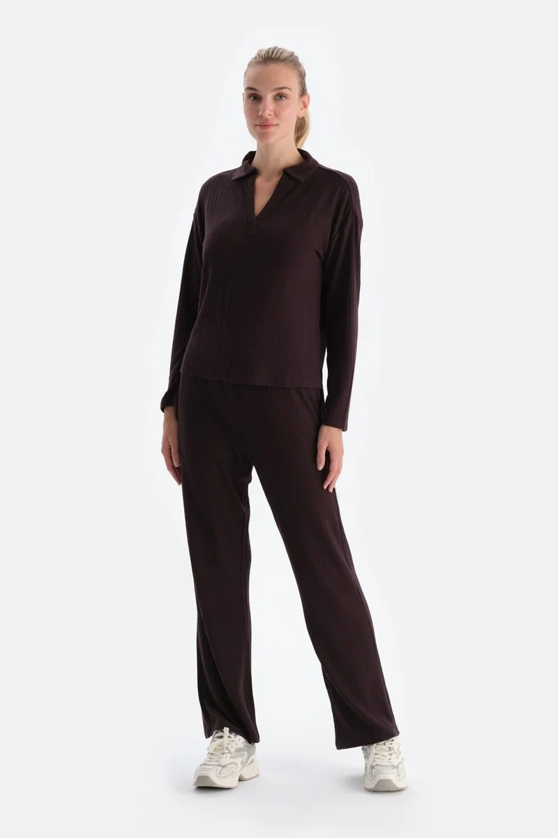 داجي Dark Brown Knit Detailed Trousers