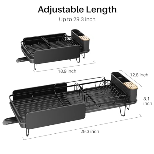 SNTD Dish Drying Rack - Large Dish Racks for Kitchen Counter, Expandable Dish Drainers with Cutlery Holder Stainless Steel Rustproof, Black - Image 2