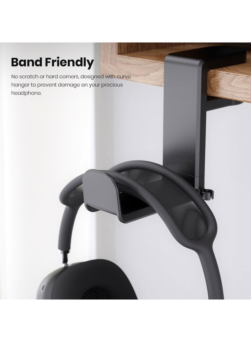 VKL Headphone Stand Holder Under Desk, PC Gaming Headset Hook Holder Hanger Mount, Headphones Stand with 360 Adjustable Rotating Arm Clamp, Built in Cable Clip (Black)  - Image 5