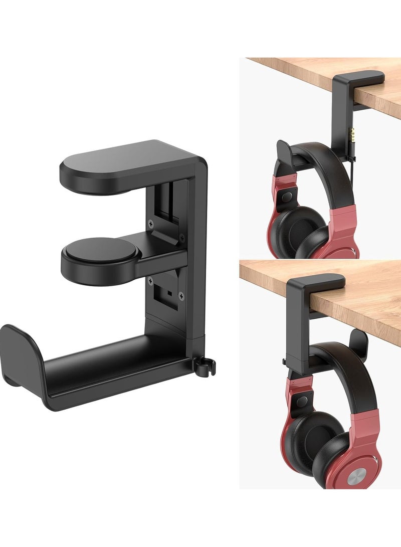 VKL Headphone Stand Holder Under Desk, PC Gaming Headset Hook Holder Hanger Mount, Headphones Stand with 360 Adjustable Rotating Arm Clamp, Built in Cable Clip (Black)  - Image 1