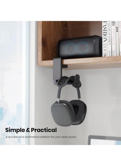 VKL Headphone Stand Holder Under Desk, PC Gaming Headset Hook Holder Hanger Mount, Headphones Stand with 360 Adjustable Rotating Arm Clamp, Built in Cable Clip (Black)  - Image 2