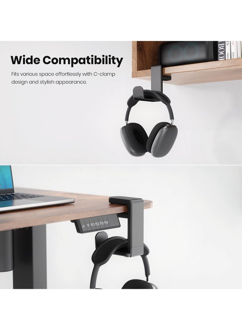 VKL Headphone Stand Holder Under Desk, PC Gaming Headset Hook Holder Hanger Mount, Headphones Stand with 360 Adjustable Rotating Arm Clamp, Built in Cable Clip (Black)  - Image 3