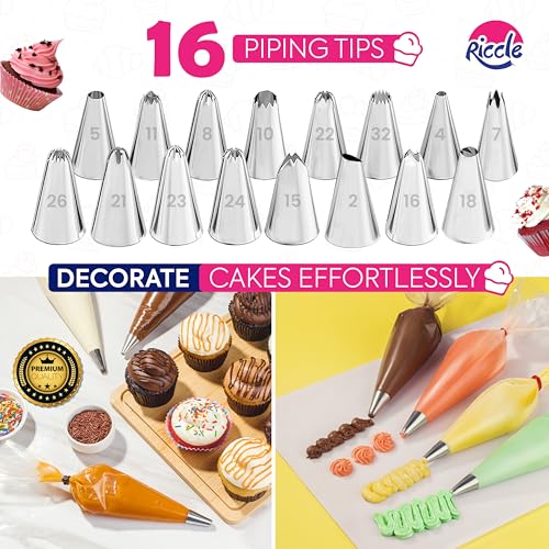 Riccle 148PCs Cake Pan Set for Baking, 3 Non-Stick Springform Pan Set (4, 7, 9 Inches), Cake Decorating Kit, Piping Bags and Tips Set, Cake Leveler, Multi-functional Leak-Proof CheeseCake Pan (148) - Image 4