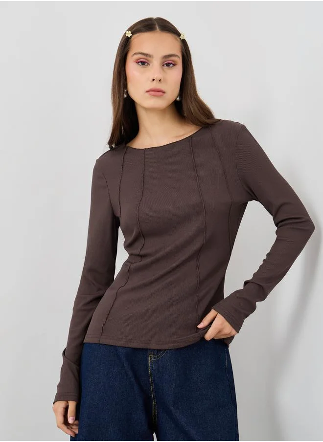 تايك تو Take Two Textured Knit Round Neck Top