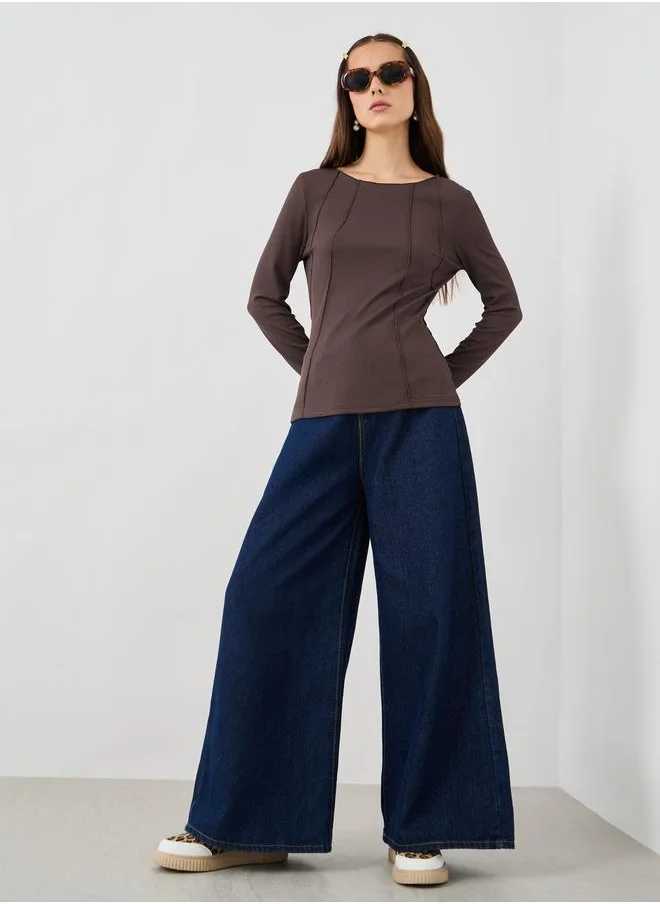 تايك تو Take Two Textured Knit Round Neck Top