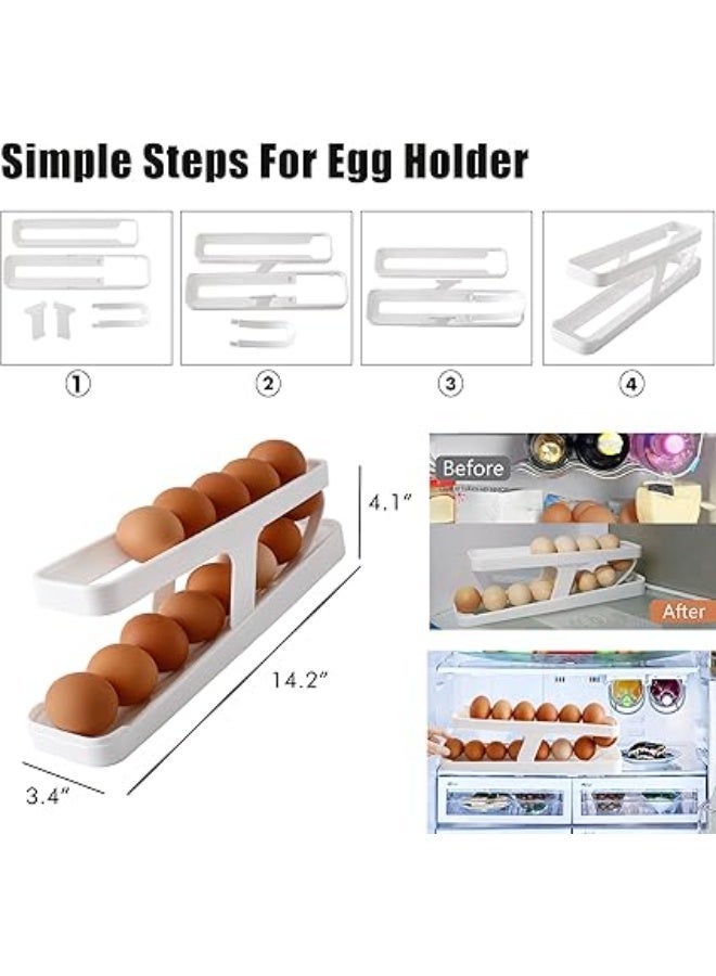 حامل ومنظم بيض ذاتي التدوير، أبيض، تصميم عملي للثلاجة، نظام تدوير تلقائي - Image 2