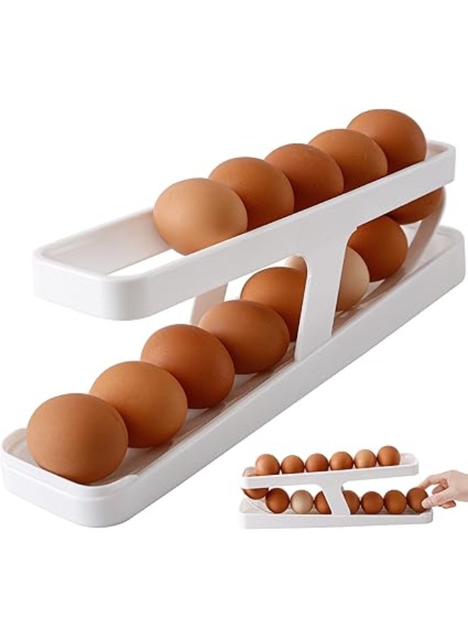 حامل ومنظم بيض ذاتي التدوير، أبيض، تصميم عملي للثلاجة، نظام تدوير تلقائي - Image 1