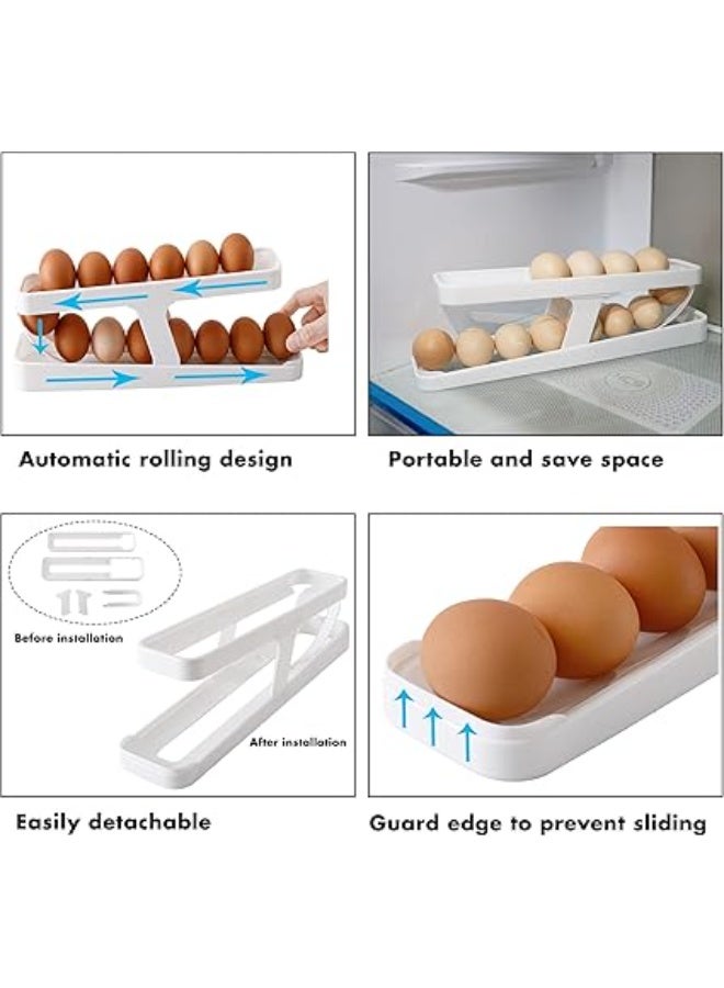 حامل ومنظم بيض ذاتي التدوير، أبيض، تصميم عملي للثلاجة، نظام تدوير تلقائي - Image 3