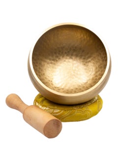 Alpine Crystals UAE Authentic Himalayan Pure Golden Shinning Singing Bowl Single Set Handcrafted in Nepal Medium (455 grams) Includes Traditional Wooden Striker and Silk Cushion  - Image 1