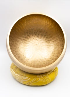 Alpine Crystals UAE Authentic Himalayan Pure Golden Shinning Singing Bowl Single Set Handcrafted in Nepal Medium (455 grams) Includes Traditional Wooden Striker and Silk Cushion  - Image 2