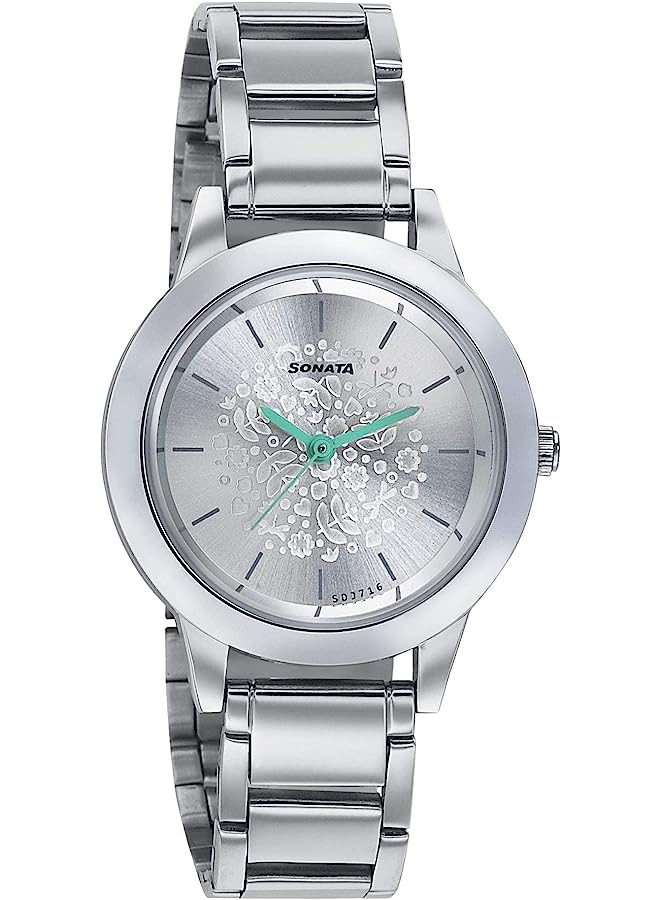 Sonata Floral Folkart Inspired Silver Dial Stainless Steel Strap Watch 87019Sm03, Nn87019Sm03W - Image 1