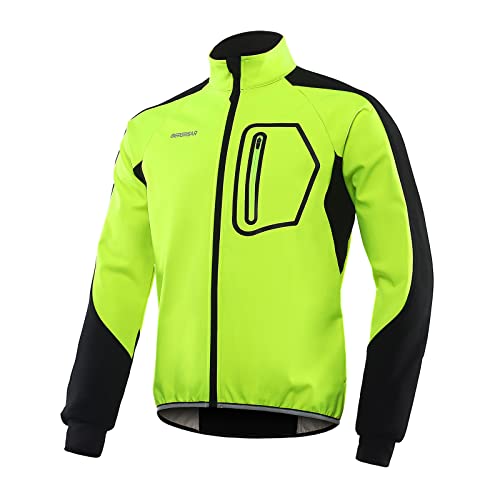 BERGRISAR Men's Cycling Jacket Winter Softshell Fleece Biking Jacket Thermal Running Windbreaker BG011 Green Size Large - Image 1