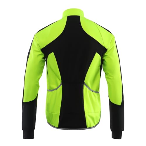 BERGRISAR Men's Cycling Jacket Winter Softshell Fleece Biking Jacket Thermal Running Windbreaker BG011 Green Size Large - Image 2