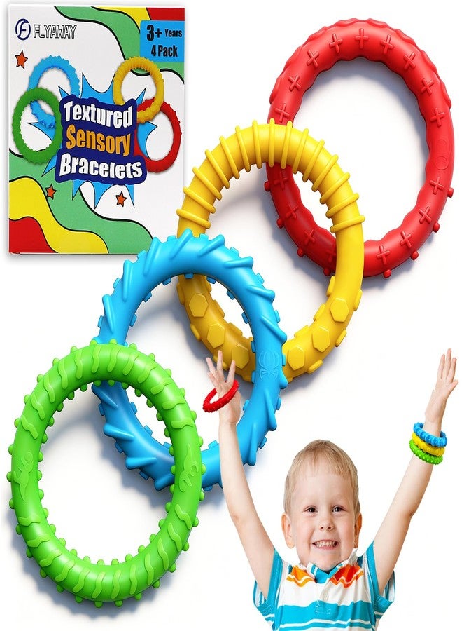 Flyaway Chew Bracelet for Sensory Kids 4 Pack, Fidget Bracelet for Kids Toddler with Autism ADHD Anxiety Texture Silicone, Oral Motor Aids Sensory Chew Toys for Children Adults Chewing Fidgeting - Image 1