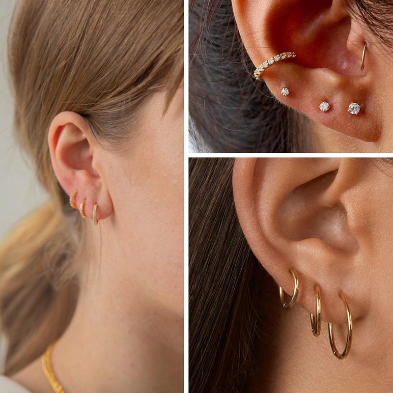 ALEXCRAFT 14K Gold Earrings Sets for Multiple Piercing Small Huggie Hoop and CZ Ball Stud Earrings Set for Women Trendy Hypoallergenic Cartilage Earing Hoops and Studs - Image 2