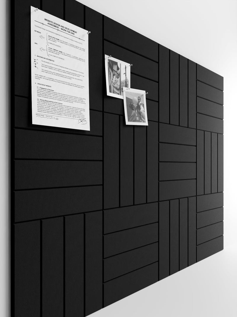 Bumusty Large Cork Board Alternative-48 x 36" Felt Bulletin Board Tiles, with 30 Pushpins, 70 Adhesive Tabs, 12-Pack Slat Wall Paneling, Cork Boards for Office Push Pin Board Felt Board-Black - Image 1