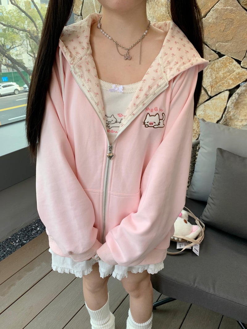 Dynict Womens Y2K Zip Up Cute Graphic Hoodies Cat Ears Casual Cartoon Harajuku Kawaii Clothes Oversize Streetwear Jacket (US, Alpha, Medium, Regular, Regular, Pink) - Image 3