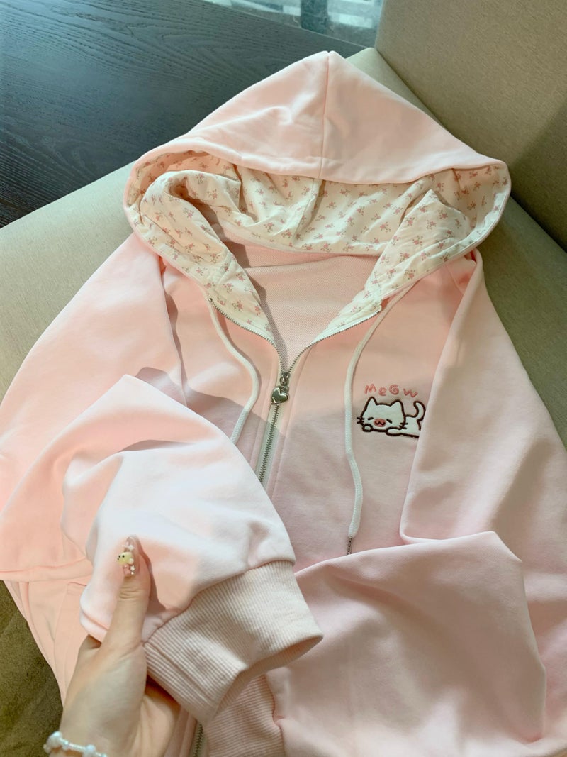 Dynict Womens Y2K Zip Up Cute Graphic Hoodies Cat Ears Casual Cartoon Harajuku Kawaii Clothes Oversize Streetwear Jacket (US, Alpha, Medium, Regular, Regular, Pink) - Image 2