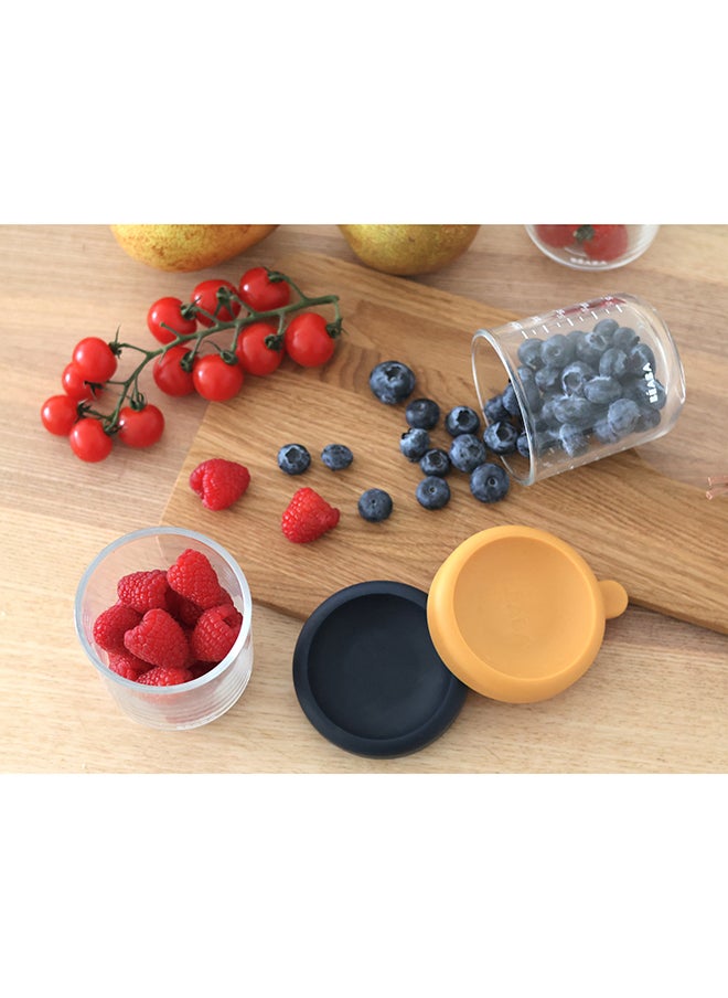BEABA - Set Of 2 Glass Baby Food Storage Jars, Night Blue And Honey, 250 ML - Image 1