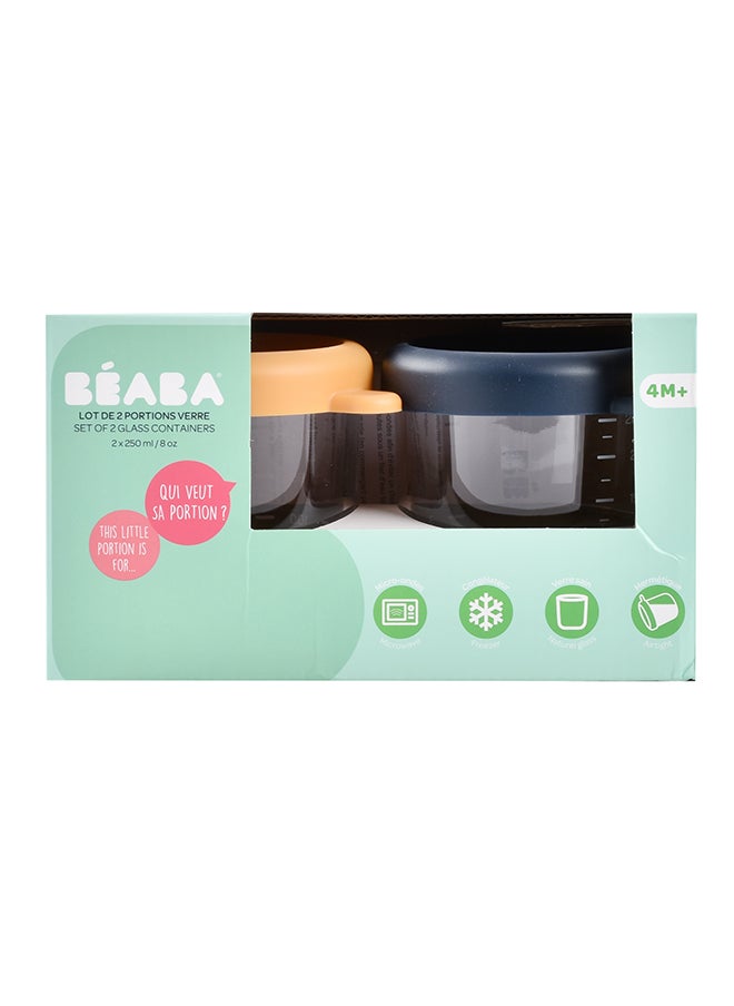 BEABA - Set Of 2 Glass Baby Food Storage Jars, Night Blue And Honey, 250 ML - Image 1