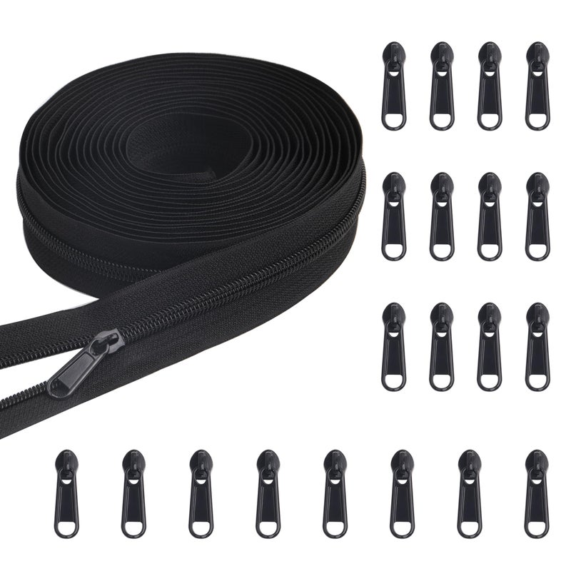 YAKA 5 Yards Bulk Zippers #5 Nylon Coil Zippers for Sewing Black Nylon Coil Zipper with 20pcs Zipper Sliders Repair Kit for Jackets Luggage Backpack DIY Sewing Tailor Craft Bags and Clothing - Image 1