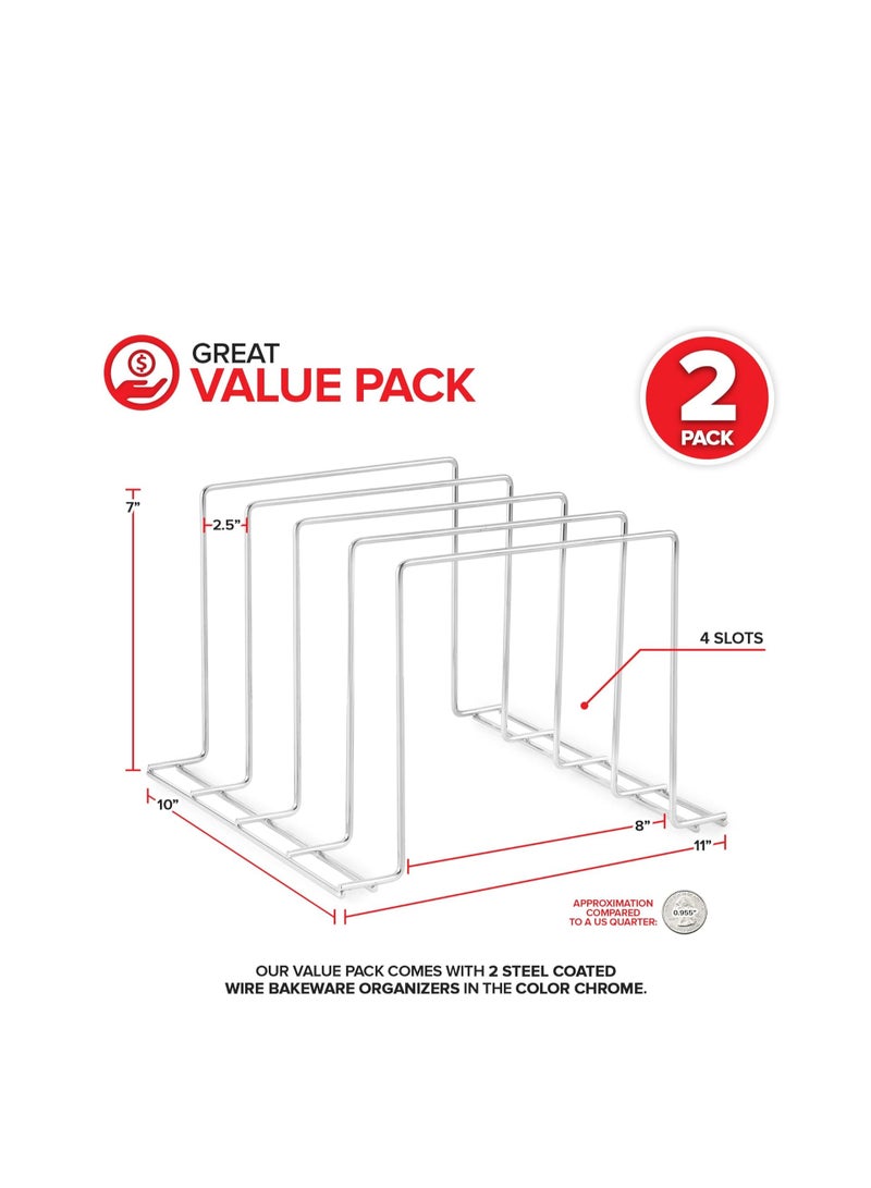 Stock Your Home Stock Your Home Chrome (2 Pack) Steel Baking Pan Organizer Rack for Cabinet or Counter, Holder for Kitchen Cutting Boards, Pot Lids, or Cookie Sheets - Rust Proof Wire, Drying Storage - Image 3