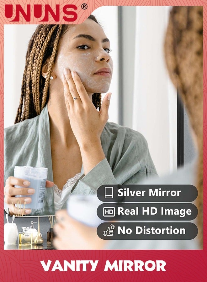 UNUNS Vanity Bathrroom Mirror,Bathroom Mirror For Over Sink,Wall-Mounted Aluminum Framed Mirror For Bedroom,Restroom,Corner,Modern Rounded Corner Anti-Rust Hanging Mirrors Of Home,16 x 24in,Golden  - Image 4
