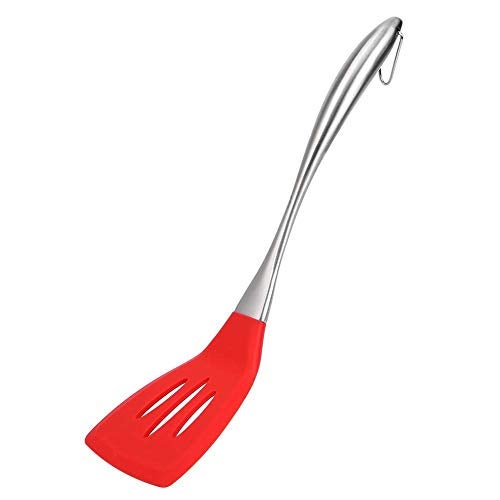 we3 Silicone Wok Slotted Spatula Turner BPA Free 500�F Stainless Steel Handle 14 Inch for Non Stick Cookware|Steel Slotted 35CM L| (RED) - Image 1