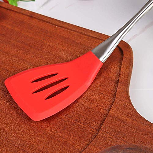we3 Silicone Wok Slotted Spatula Turner BPA Free 500�F Stainless Steel Handle 14 Inch for Non Stick Cookware|Steel Slotted 35CM L| (RED) - Image 4