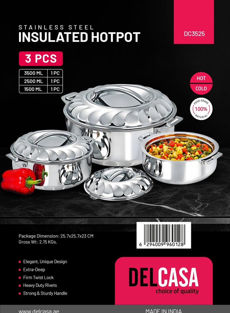 ديلكاسا طقم أواني طهي ديلكاسا المعزولة من الفولاذ المقاوم للصدأ، مكون من 3 قطع - DC3525، مع عزل مفرغ مزدوج الجدار  - Image 2